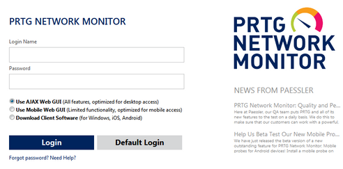 PRTG Login Screen
